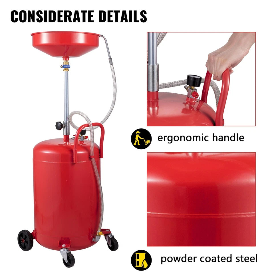Waste Oil Drain Tank Portable Oil Drain 20 Gallon Air Operate Drainer