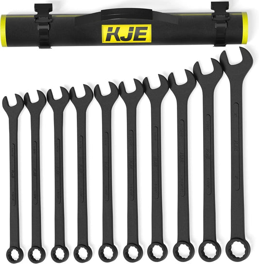 10-Piece SAE Black-Oxide Jumbo Combination Wrench Set, Open-End Large Wrench