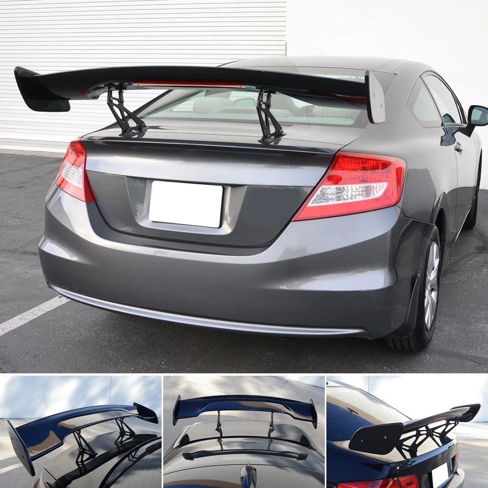 Universal 57" Inch GT Rear Trunk Spoiler Wing & LED Brake Light Gloss Black ABS