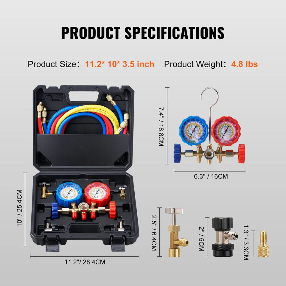 AC Manifold Gauge Set 3-Way Fit R134A R12 R502 Refrigeration Charging