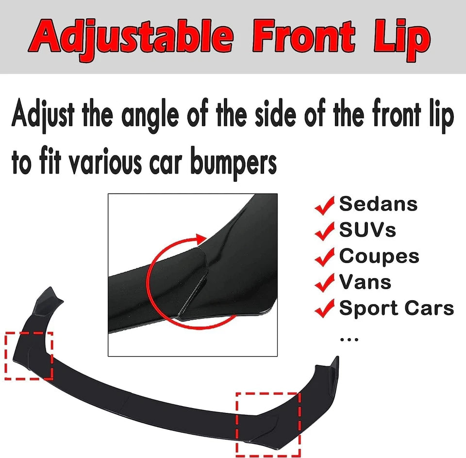 For Hyundai Elantra Black Front Bumper Lip Spoiler Splitter+Side Skirt+Rear Lip