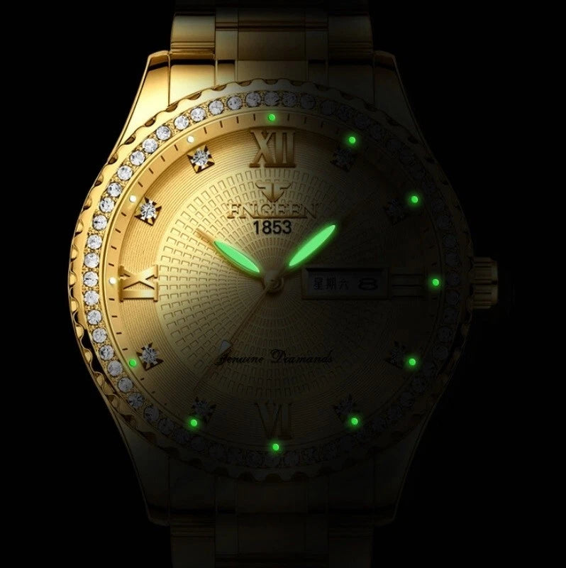 Waterproof Gold Men's Watch Classic Stainless Steel Quartz Analog Business