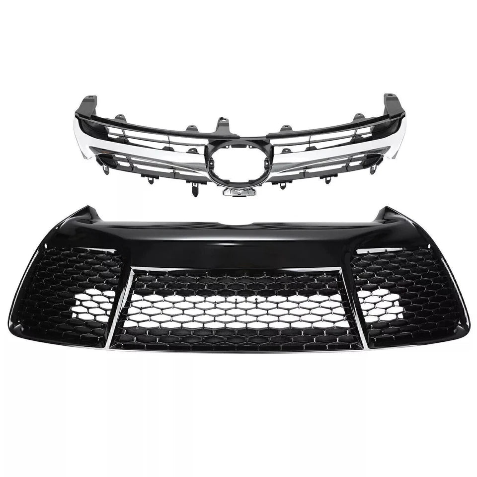 Front Bumper Cover+Upper Lower Grille For 2015 2016 2017 Toyota Camry