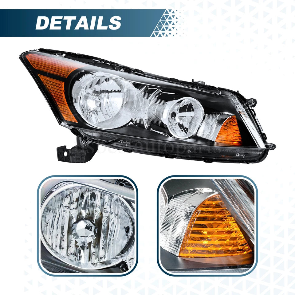 Headlight Headlamp Assembly Pair Driver Passenger For Honda Accord 2008-2012