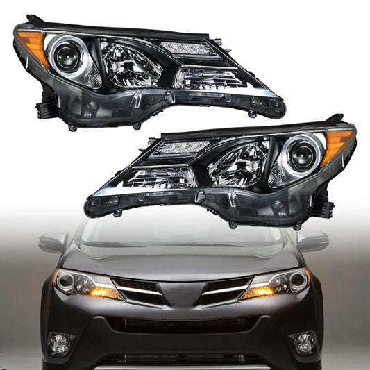 Left+Right Headlights For Toyota RAV4 2013-2015 Halogen Factory Black