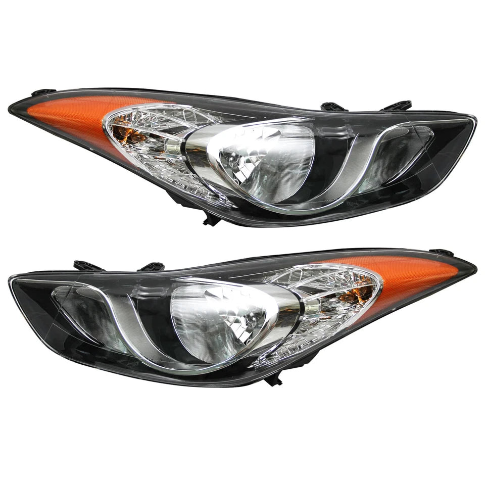 For 2011-2013 Hyundai Elantra Chrome Halogen Headlights Assembly Pair w/Bulbs