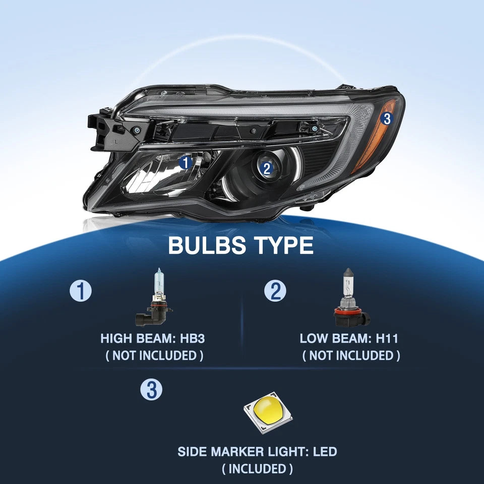 For 2016-2021 Honda Pilot/17-20 Ridgeline Halogen w/o LED DRL Headlights 2PIN