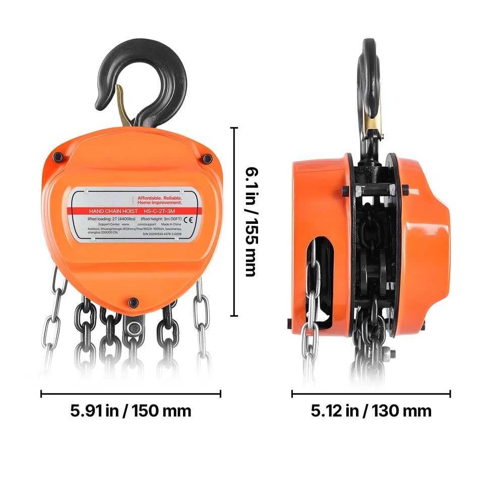 Uimoso Manual Chain Hoist 2T/4400 lbs 10 ft Lift with Durable G80 Chain
