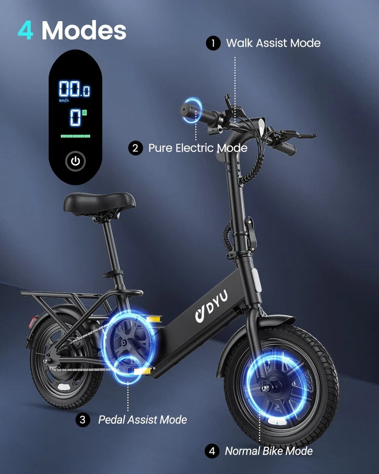 DYU 14" Folding Electric Bike for Adults Teens, 350W 36V/7.8AH, Commuter City