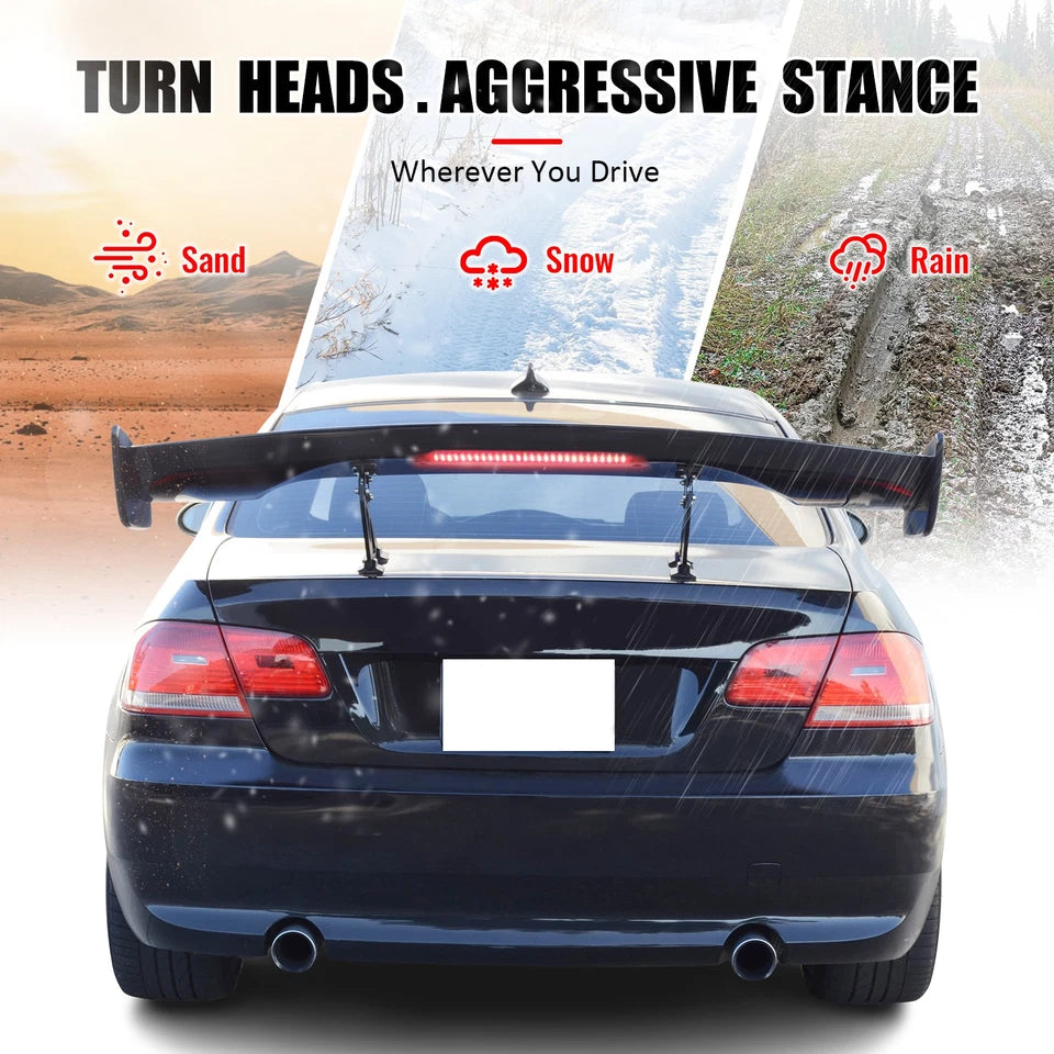 Universal 57" Inch GT Rear Trunk Spoiler Wing & LED Brake Light Gloss Black ABS