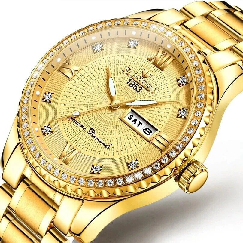 Waterproof Gold Men's Watch Classic Stainless Steel Quartz Analog Business