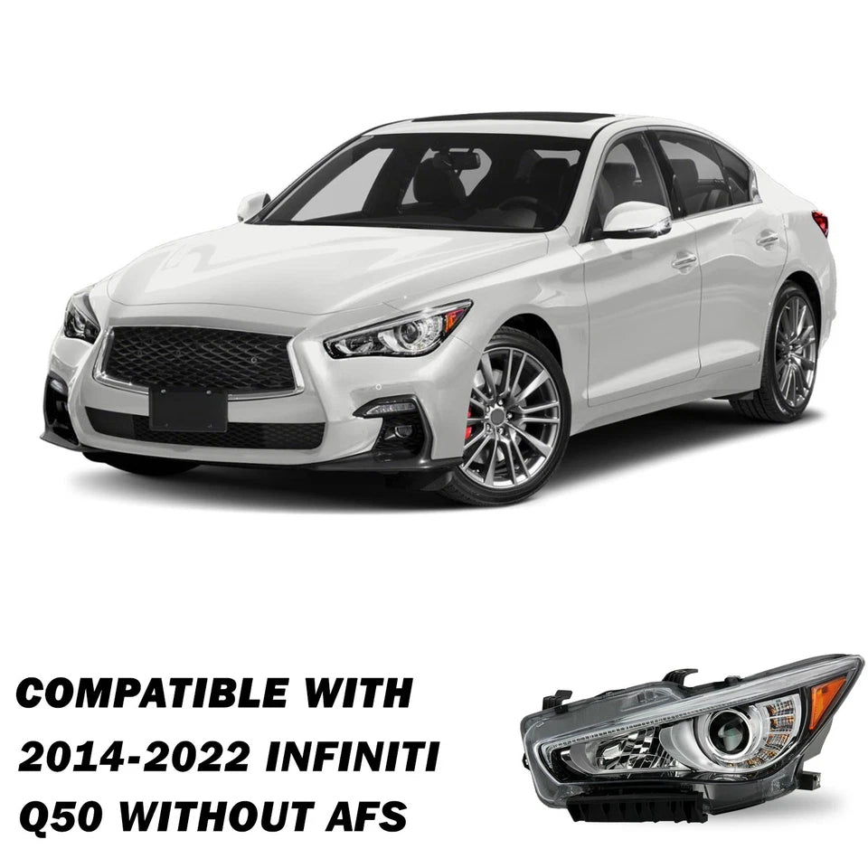 For 2014-2022 Infiniti Q50 w/o AFS LED DRL Projector Headlight Assembly Lamp L+R