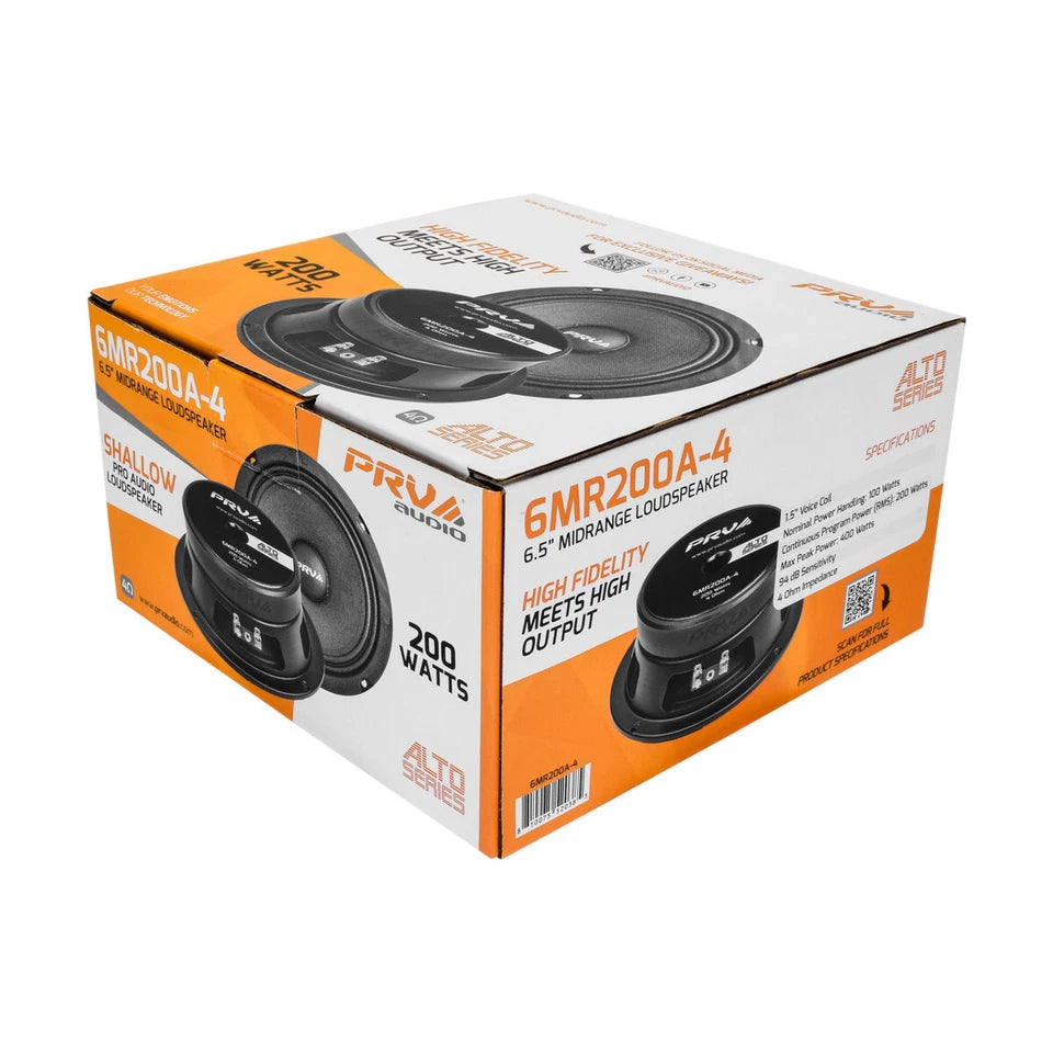 4x PRV Shallow 6.5" Midrange Slim Speakers Car Audio 800 Watts 4 Ohm 6MR200A-4