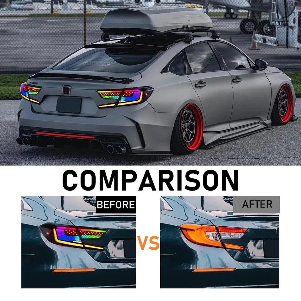 Fits 2018-2022 10th Gen Honda Accord Sedan RGB LED Tail Lights Smoked Assembly