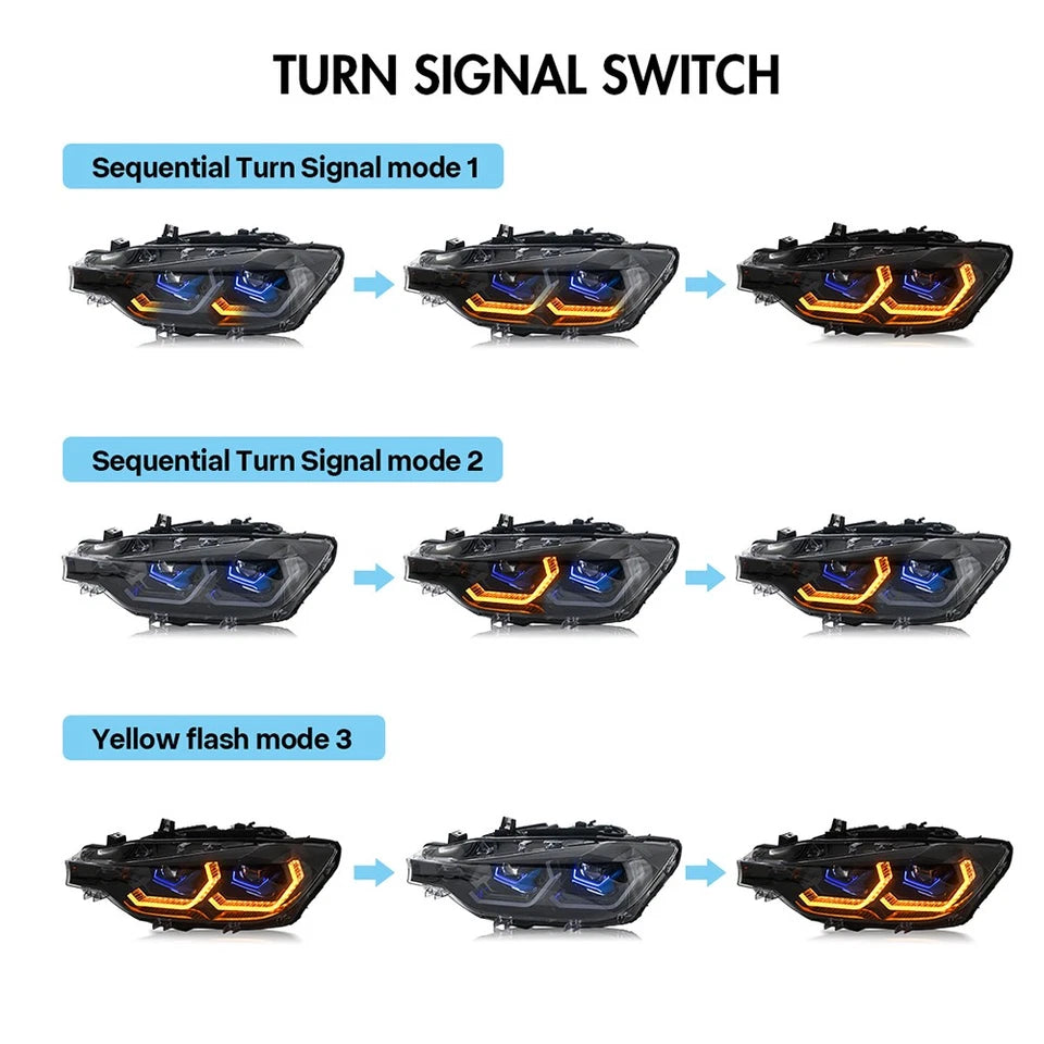 RGB LED Headlight For 2012-2015 BMW F30 3-Series Front Lamps Sequential Signal