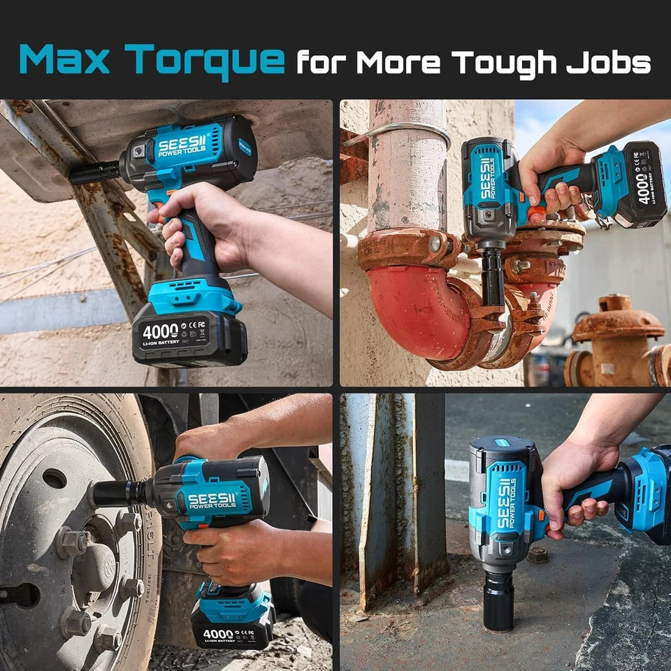Seesii Auxiliary Handle Cordless Impact Wrench 1600 N·m 1/2 in Brushless Driver
