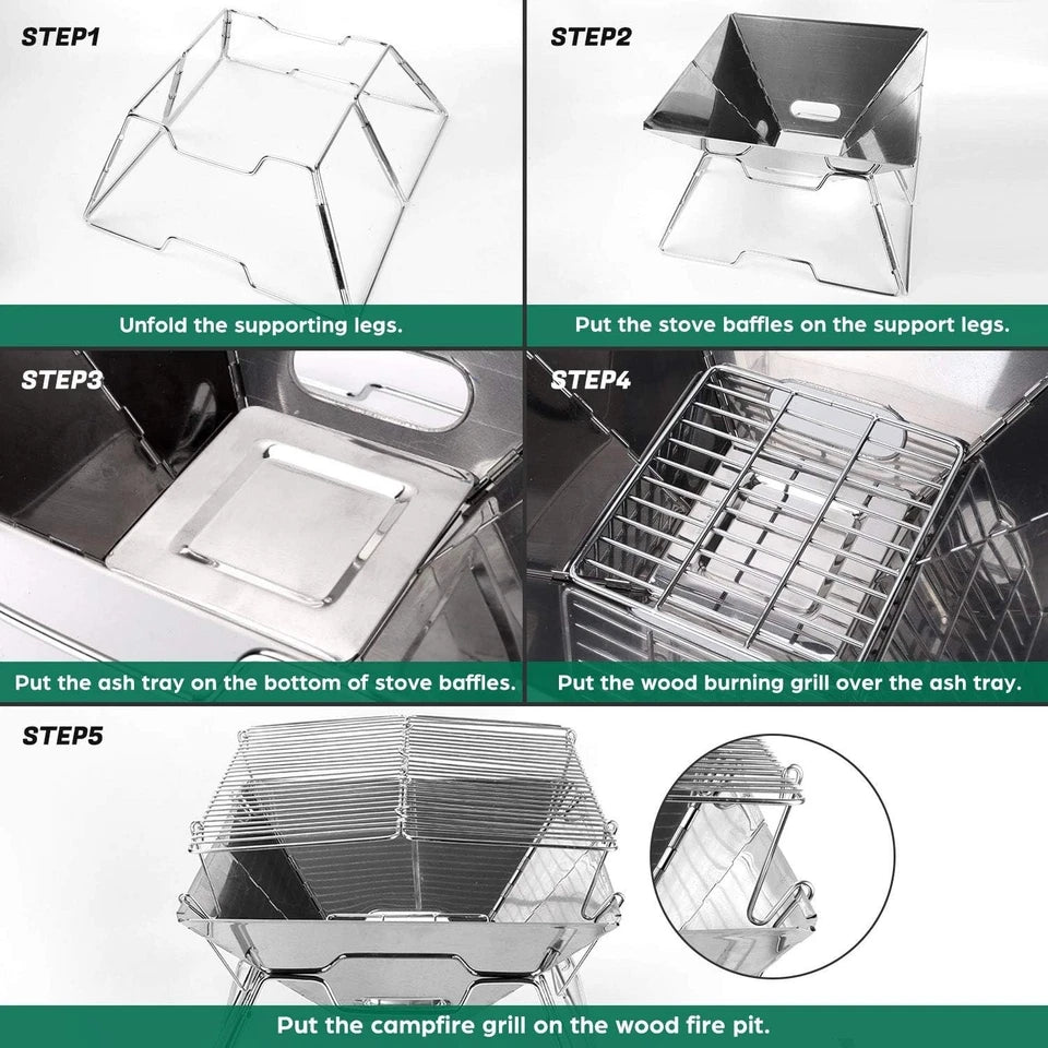 Stainless Steel Campfire Grill with Carrying Bag