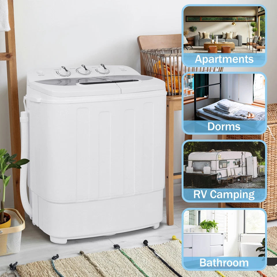 Portable Washing Machine Mini Twin Tub 13lbs Laundry Compact Washer and Dryer