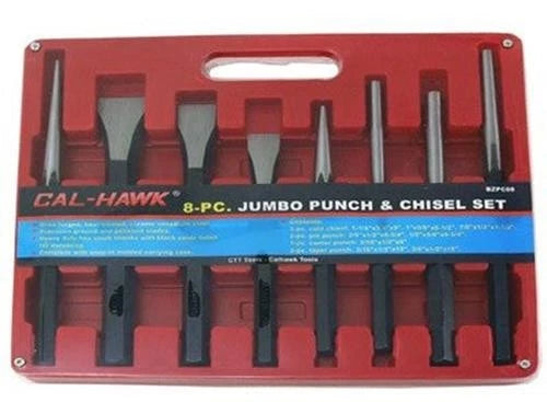 8 Piece Heavy-Duty Jumbo Large Mechanic's Steel Metal Punch and Chisel Tool Set