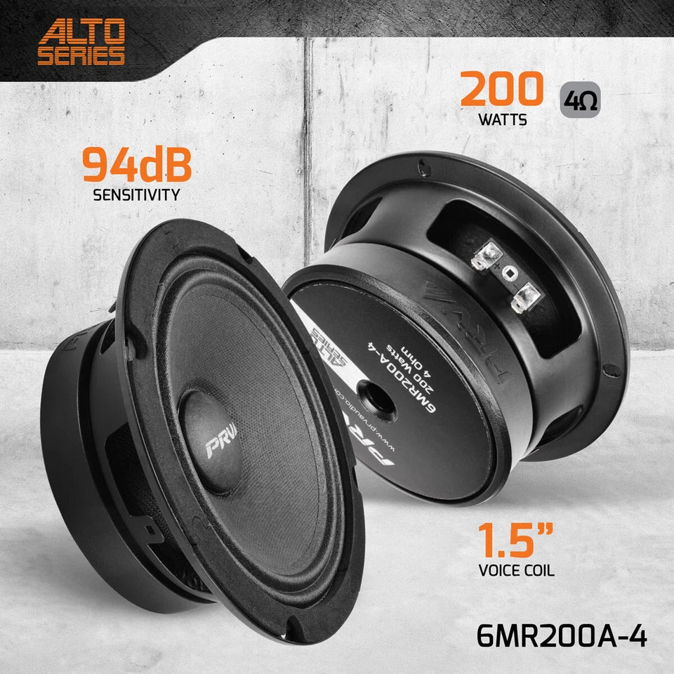 4x PRV Shallow 6.5" Midrange Slim Speakers Car Audio 800 Watts 4 Ohm 6MR200A-4