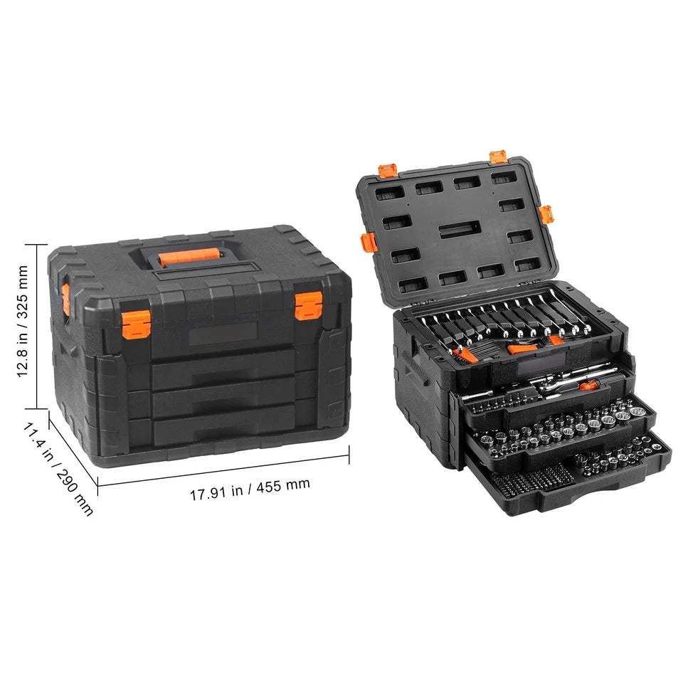 Mechanics Tool Set and Socket Set 1/4in 3/8in 1/2 in Drive Sockets 450Pcs