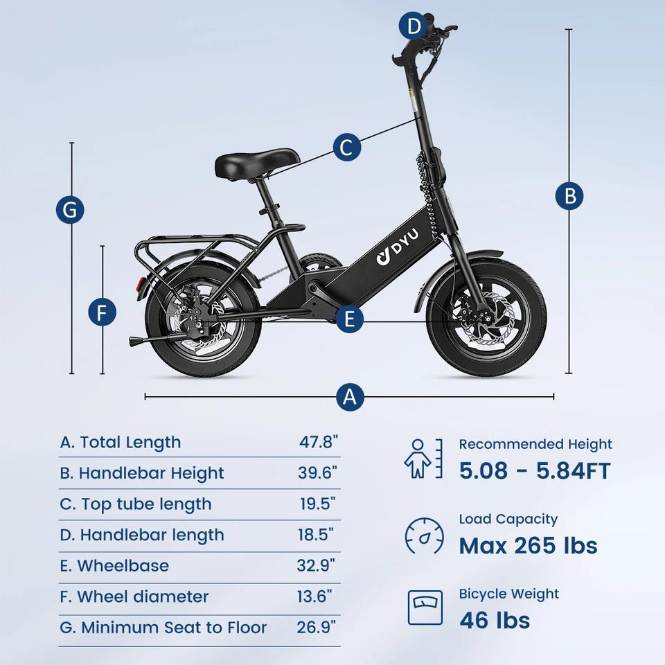 DYU 14" Folding Electric Bike for Adults Teens, 350W 36V/7.8AH, Commuter City