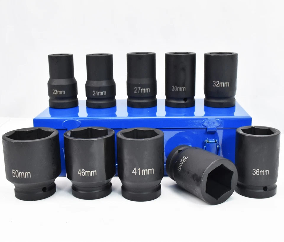 10PC 1" ONE INCH DRIVE DR DEEP BIG SIZE BLACK AIR IMPACT SOCKET WRENCH TOOL SET
