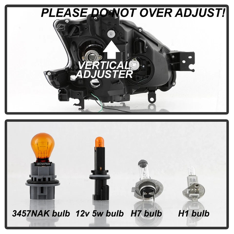 Black For 2009-2014 Maxima Square Projector Headlights w/DRL LED Light Tube sets