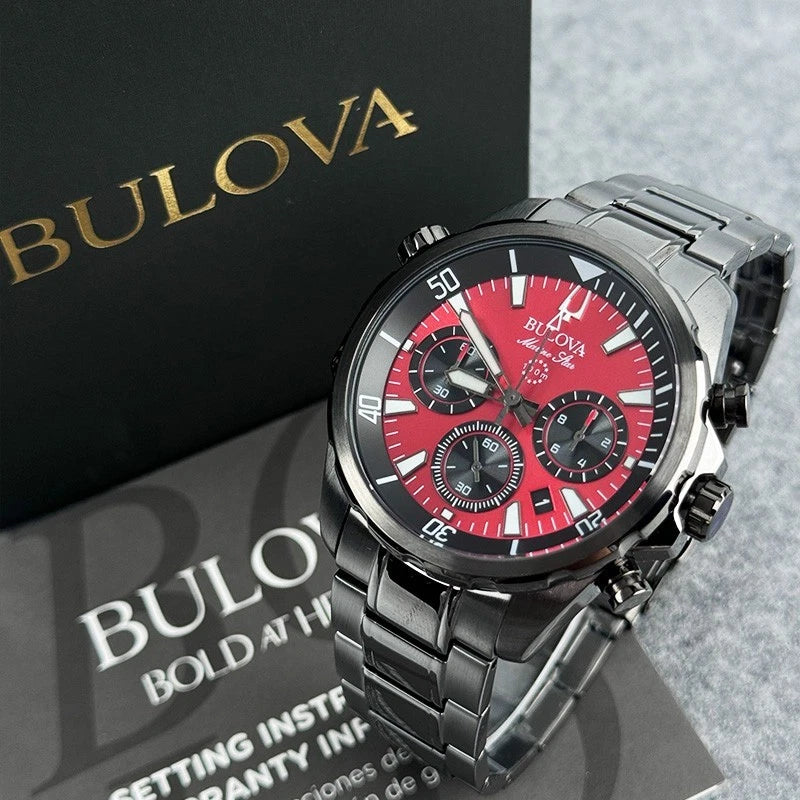 Bulova Marine Star 98B350 Men's Chronograph 43mm Red Dial Quartz Watch