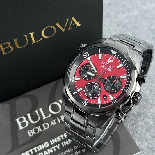 Bulova Marine Star 98B350 Men's Chronograph 43mm Red Dial Quartz Watch