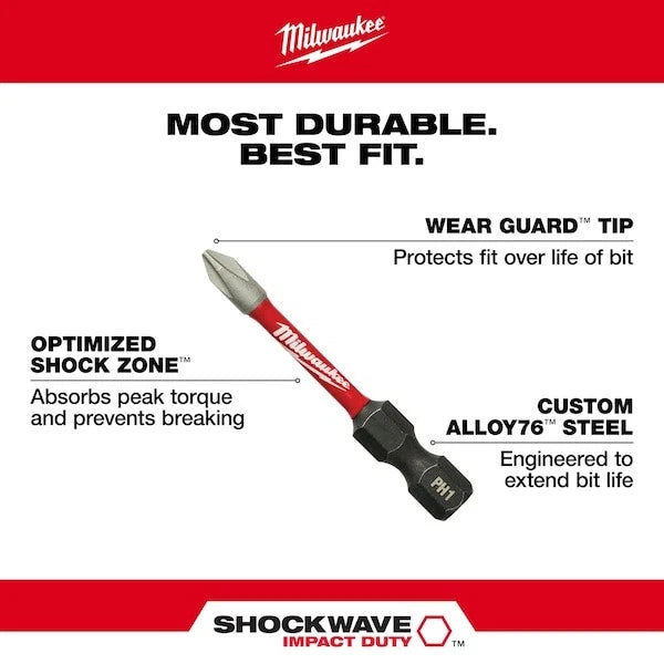 Milwaukee Tool 48-32-5004 Shockwave 2 In Phillips No. 2 Impact Duty Power Bit,