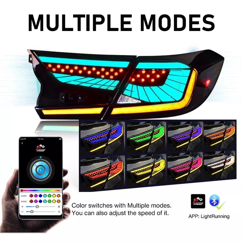 Fits 2018-2022 10th Gen Honda Accord Sedan RGB LED Tail Lights Smoked Assembly