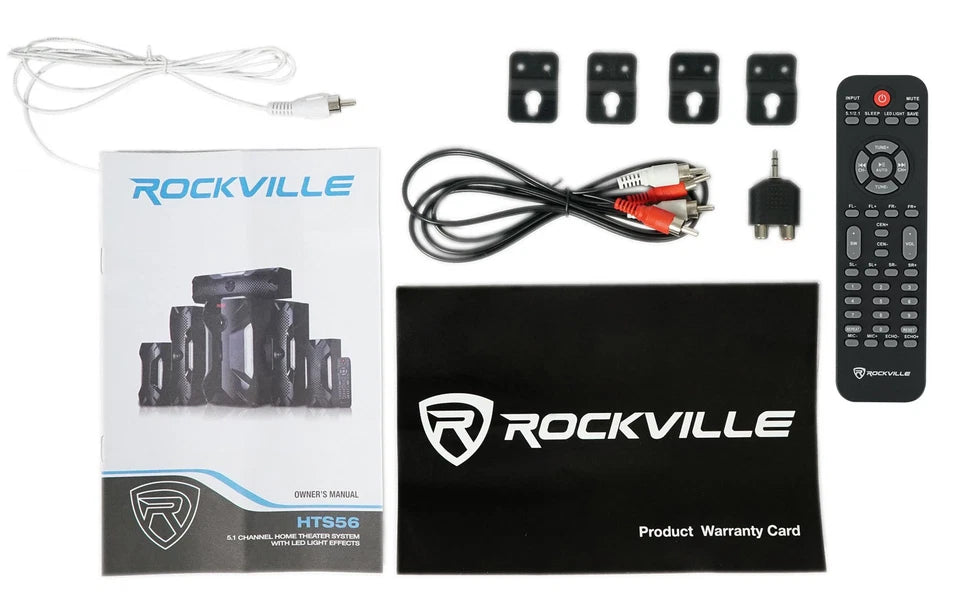 Rockville HTS56 1000w 5.1 Channel Home Theater System/Bluetooth/USB+8" Subwoofer