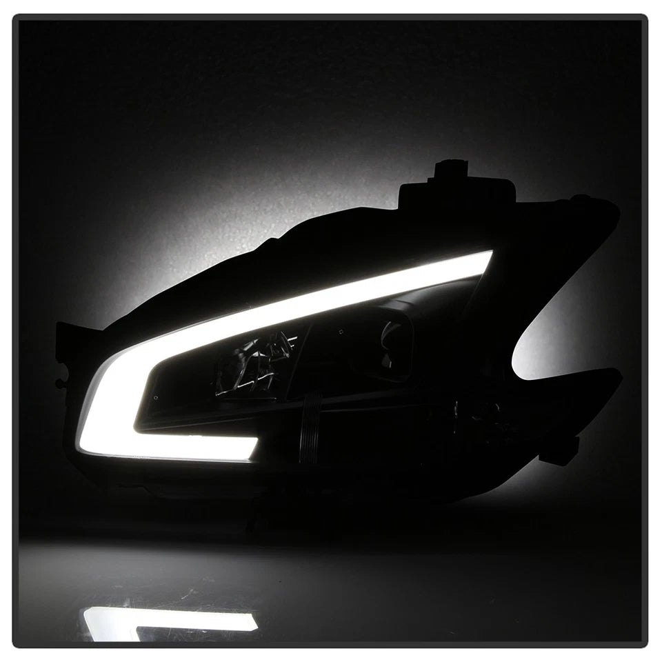 Black For 2009-2014 Maxima Square Projector Headlights w/DRL LED Light Tube sets