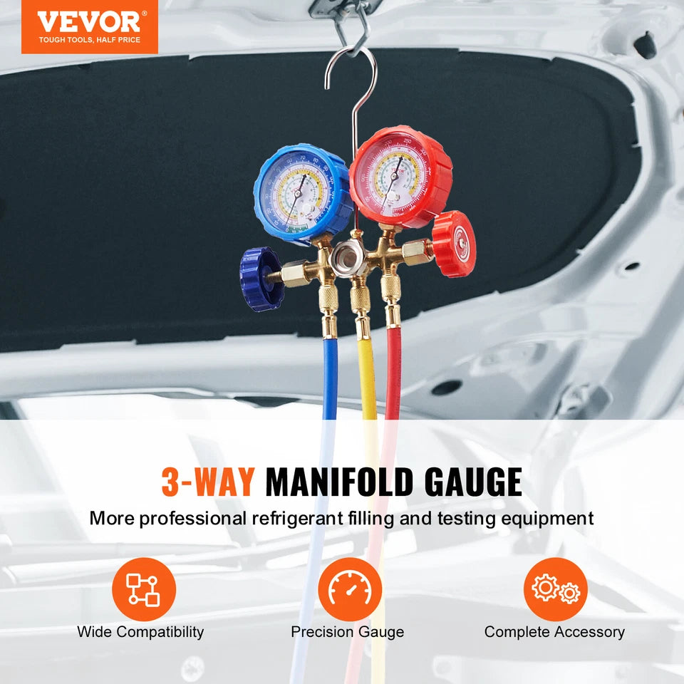 AC Manifold Gauge Set 3-Way Fit R134A R12 R502 Refrigeration Charging