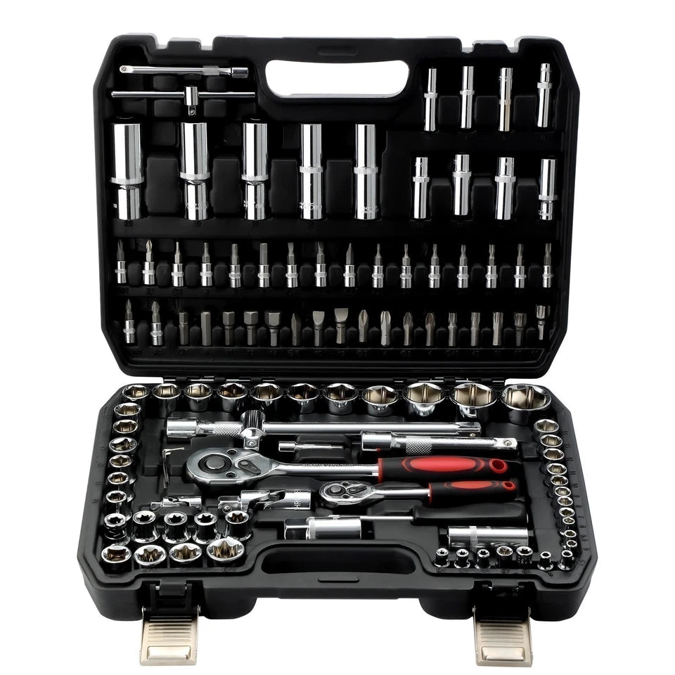 108Pcs Mechanics Tools - Kit 6-Point Socket Ratchet Wrench Set Repair Tool Case