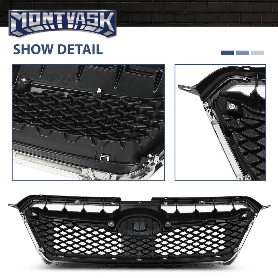 Front Bumper Upper Grille Grill w/ Chrome Trim Fit For 2012-2016 Subaru Impreza