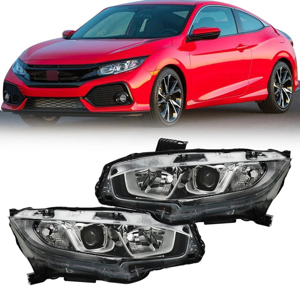 For Honda Civic 2016-2019 2020 Halogen w/DRL Headlights Headlamp Left+Right Side