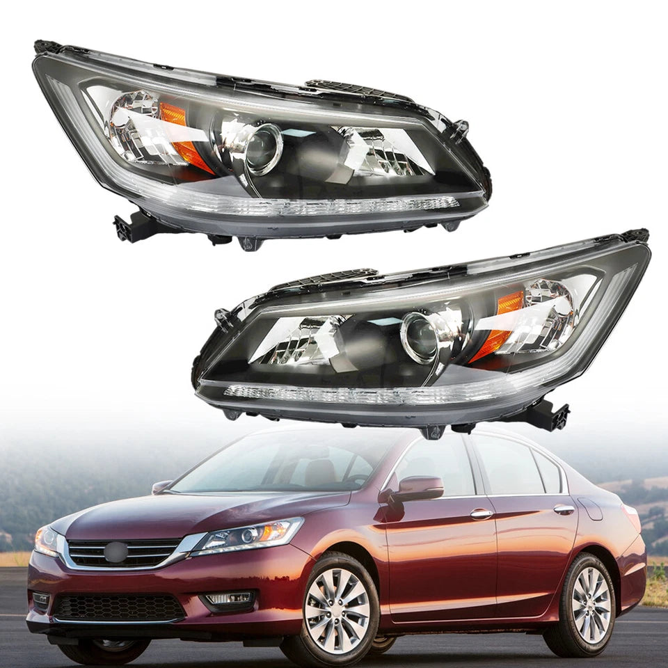 Headlight Headlamps For Honda Accord 2013-2015 Halogen w/LED DRL Right+Left Pair