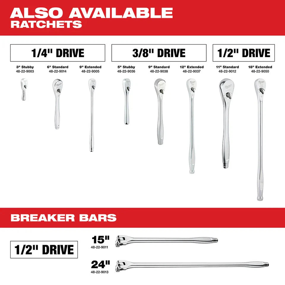 Milwaukee 48-22-9010 1/2" Drive SAE/Metric Ratchet and Socket Set- 47 PC