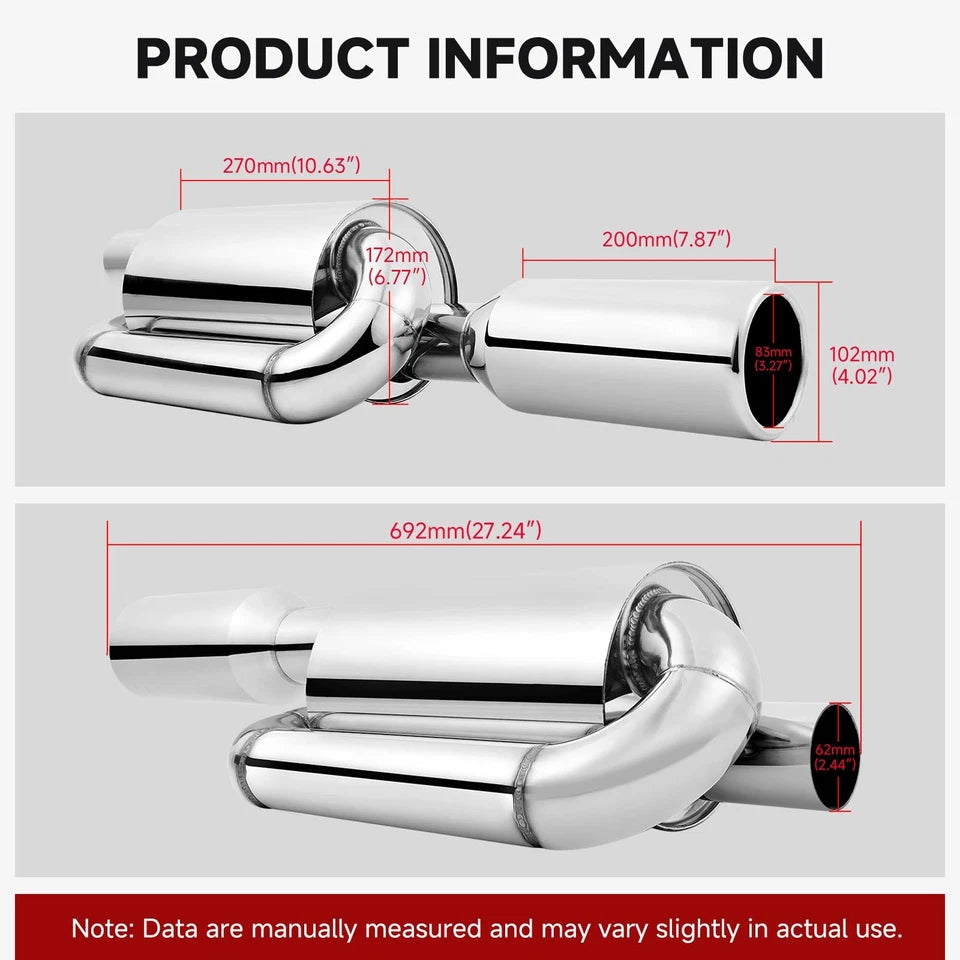 JDM Twin Loop Exhaust Muffler 2.5" Inlet 4.0" Tip Chrome For Honda Accord Sport