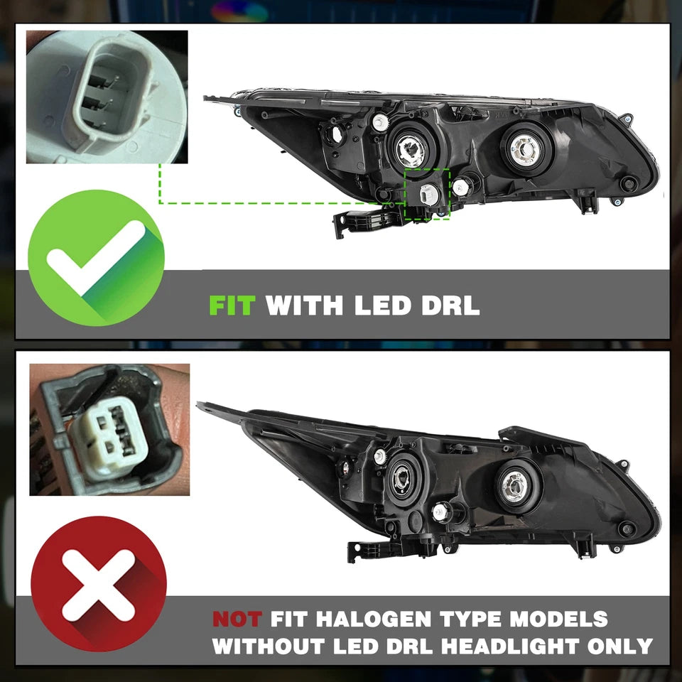 For 2013-2015 Honda Accord Sedan w/ LED DRL Projector Halogen Headlights Pair