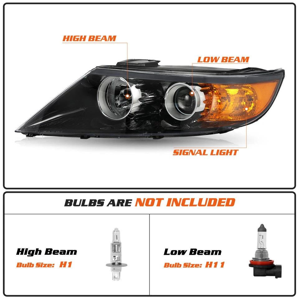 For 2011 2012 2013 Kia Sorento Halogen Black Amber L+R Pairs Headlight