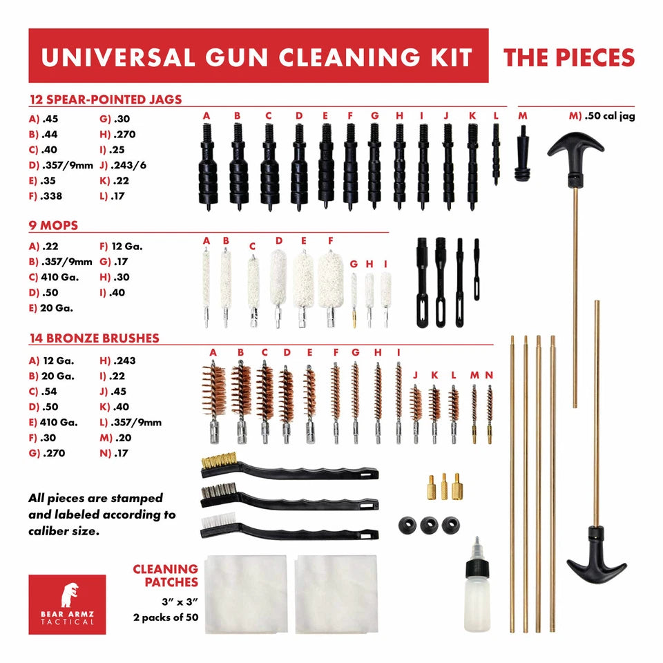 Universal Gun Cleaning Kit for Rifle Pistol Shotgun Muzzleloader for any Caliber