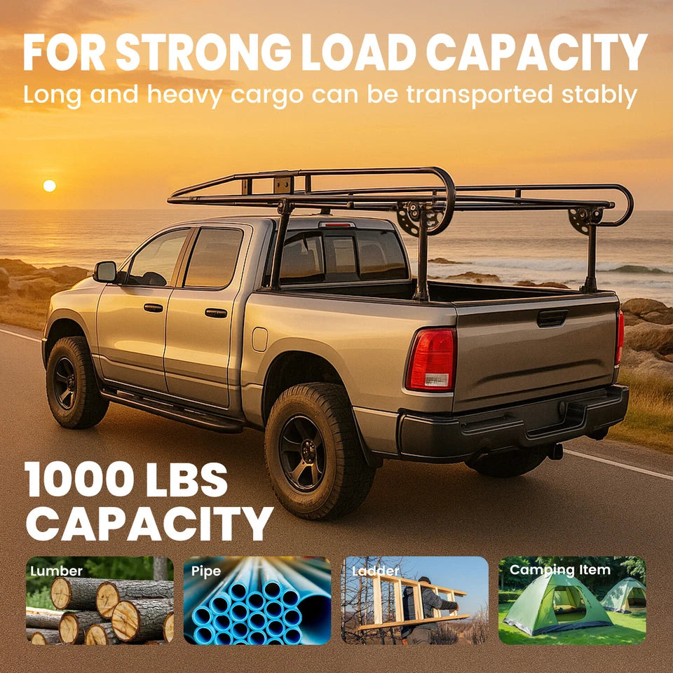 1000 LBS Adjustable 58"-69" Universal Truck Bed Ladder Rack Lumber Utility Kayak