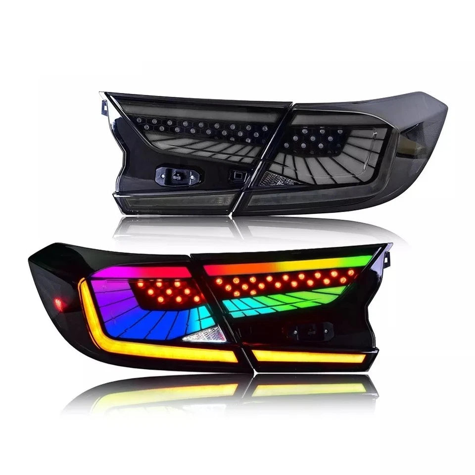 Fits 2018-2022 10th Gen Honda Accord Sedan RGB LED Tail Lights Smoked Assembly