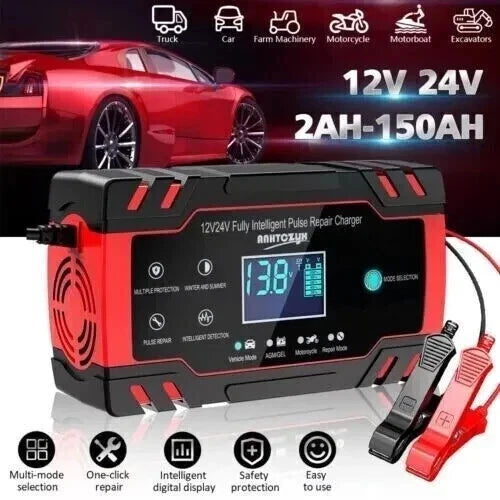 Car Battery Charger Heavy Duty 12V/24V Smart Automatic Intelligent Pulse Repair