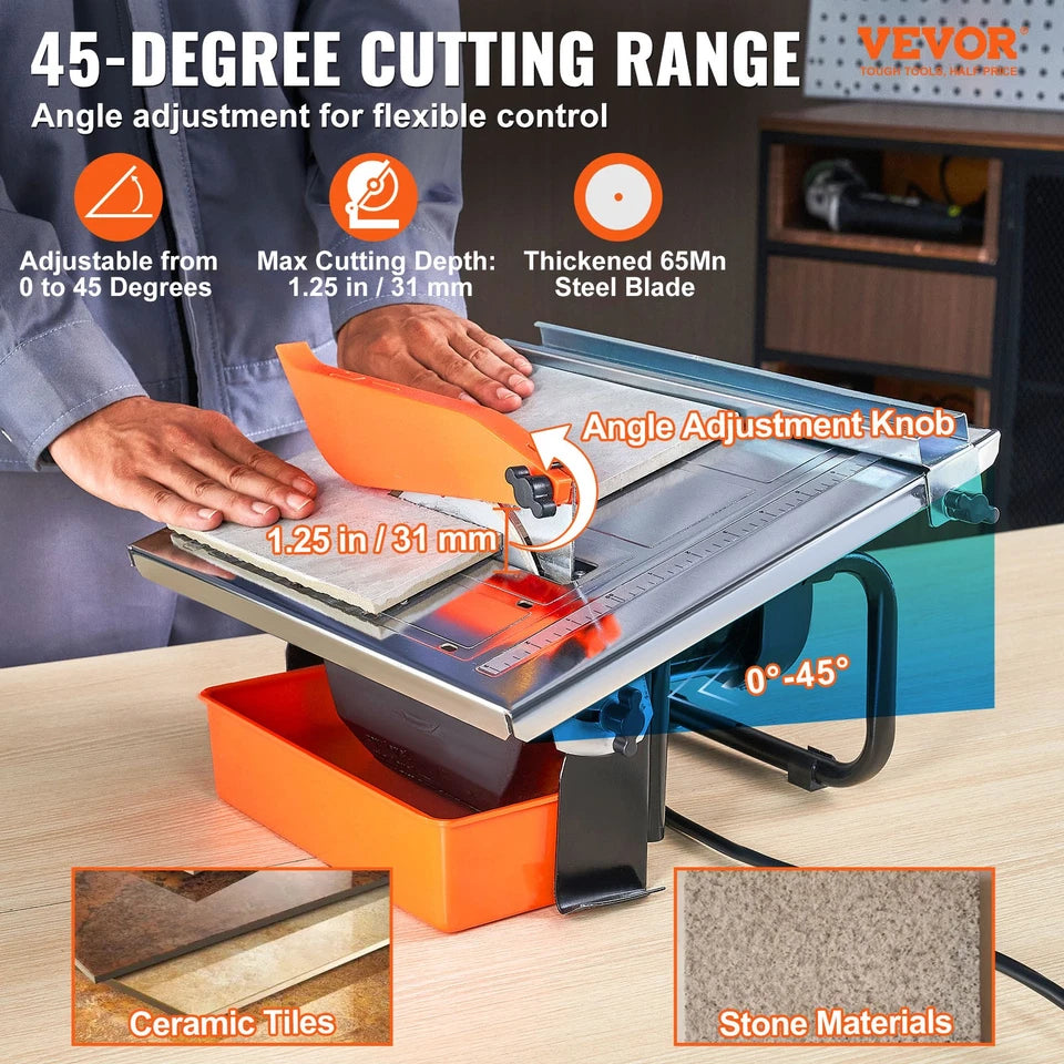 Wet Tile Saw Tile Cutter 7-inch 65Mn Steel Blade 3500 RPM Induction Motor