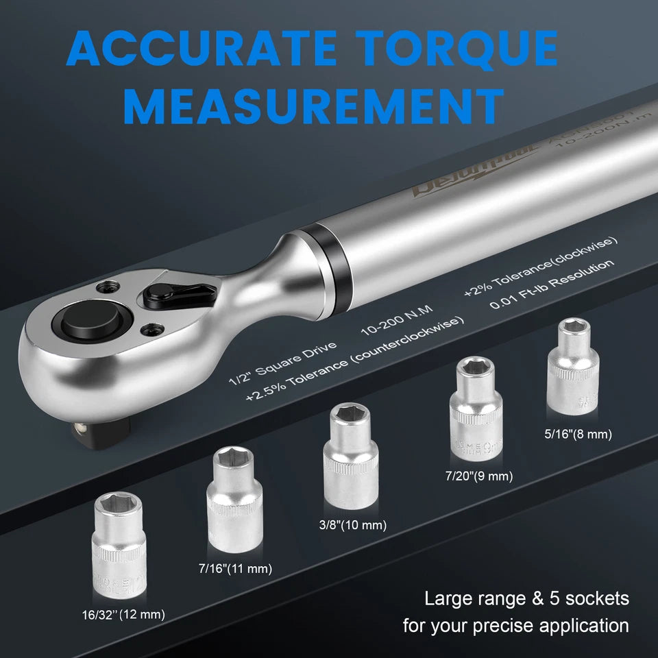Calibrated Digital Torque Wrench 1/2 in Dr Electronic Torque Wrench 10-200Nm