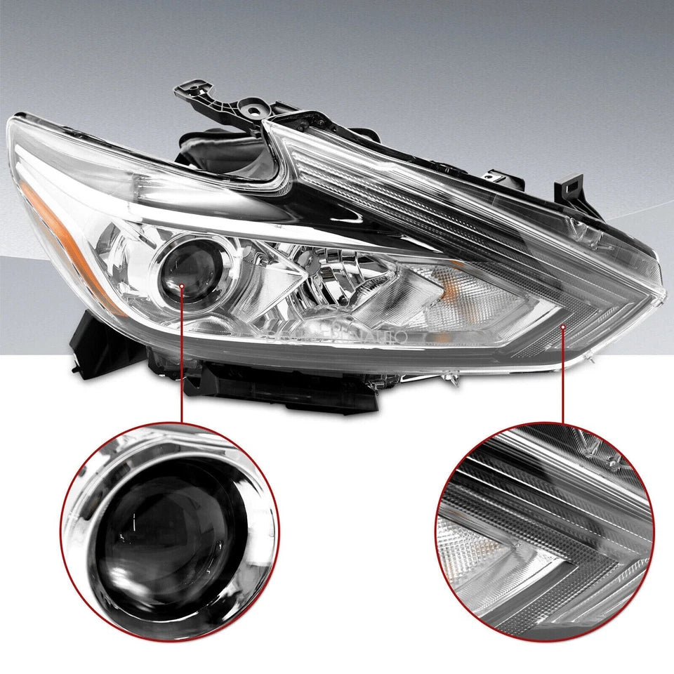 Halogen Headlight Headlamp Chrome Fit For Nissan Altima 2016-2018 LH & RH